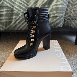 JustFab Shandee Black Lace-Up High Heel Boots